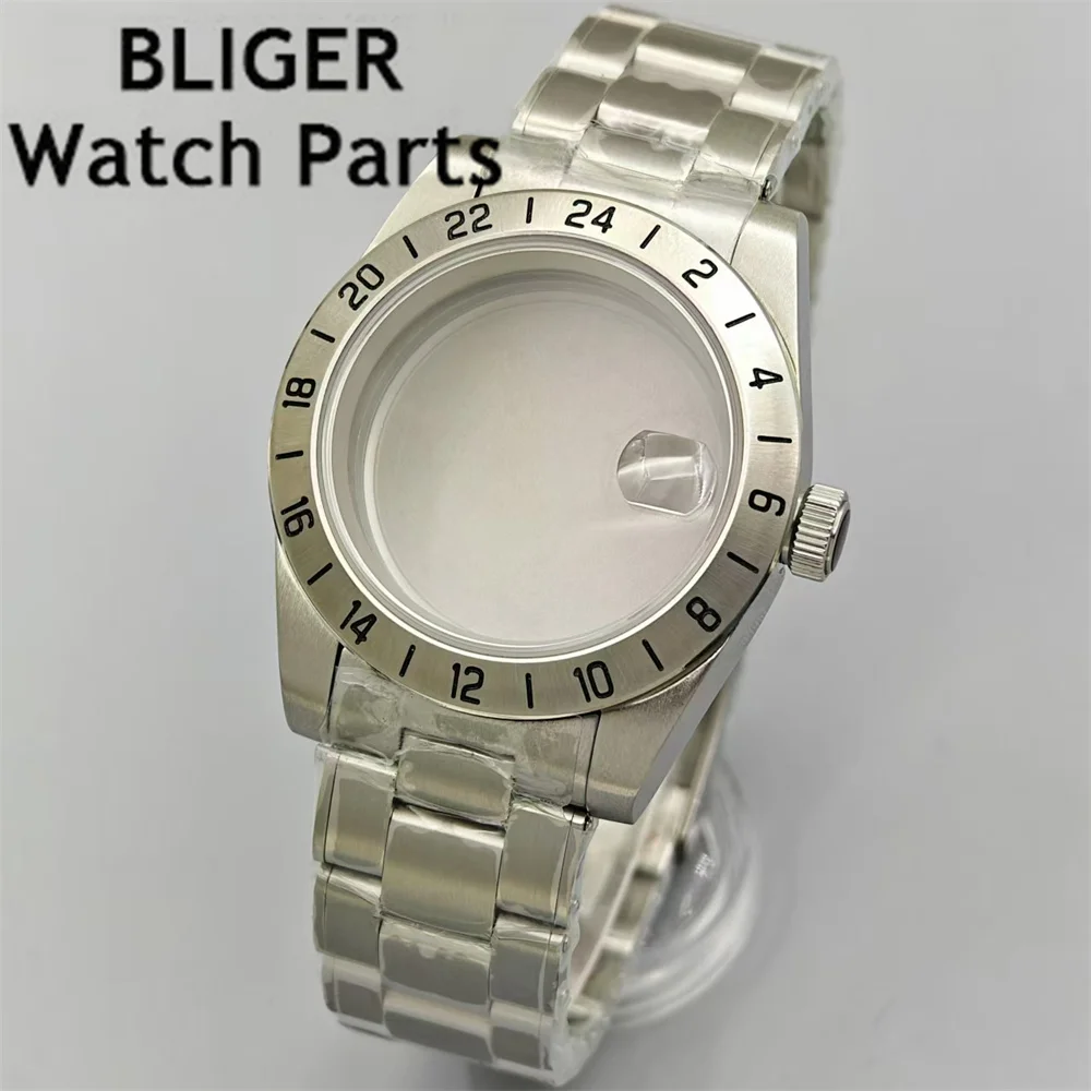 حافظة ساعة فضي بليجر بسوار فولاذية ، حافة فولاذية ثابتة ، مقاس كريستال ياقوتي ، NH34 ، NH35 ، NH36 ، ETA2824 ، حركة PT5000 ، 39 ks