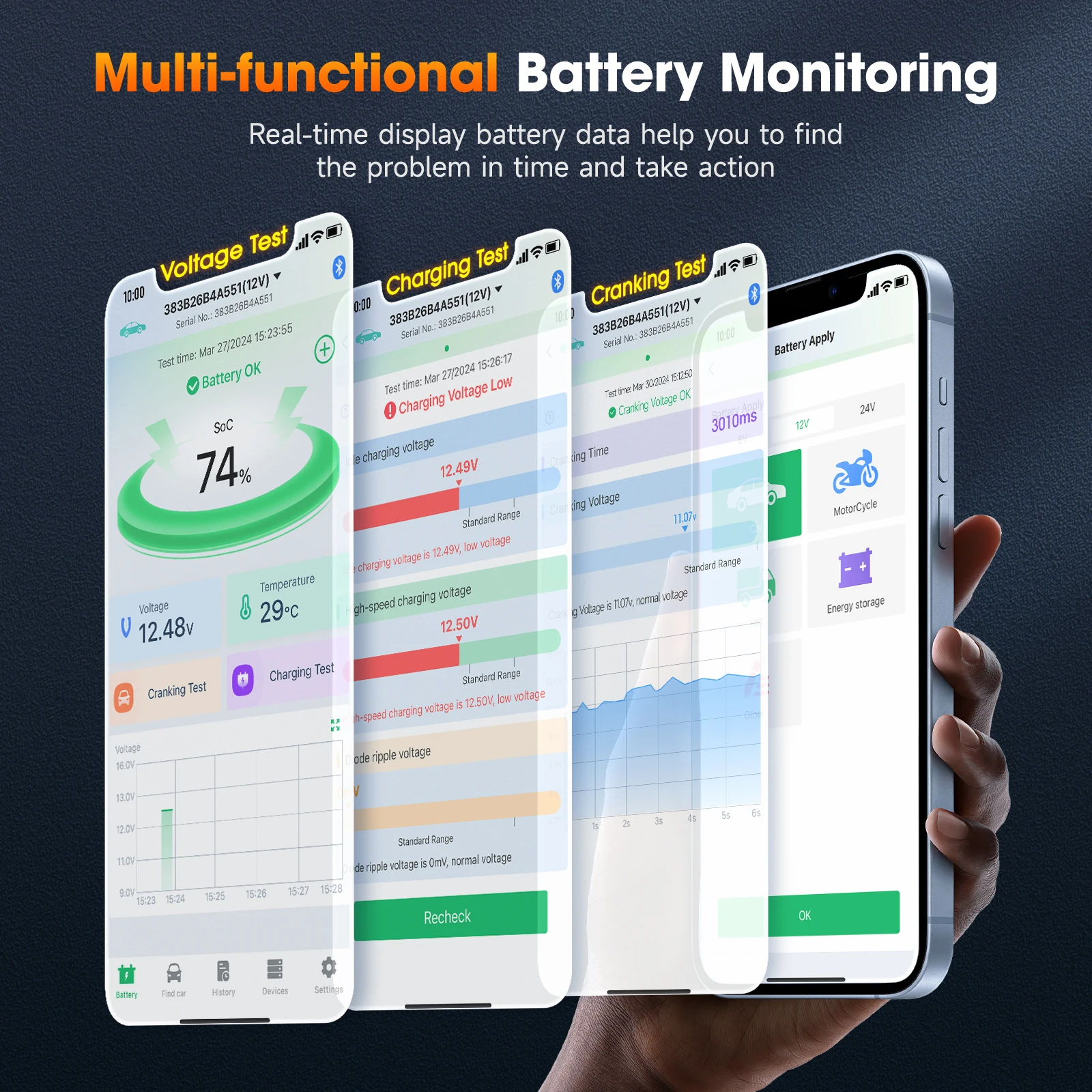 Ancel Bm300 Pro 6V 12V 24V Bluetooth Batterij Monitor Batterij Gezondheid Analyzer Opladen Cranking Systeem Test/Alarm Batterij Tester