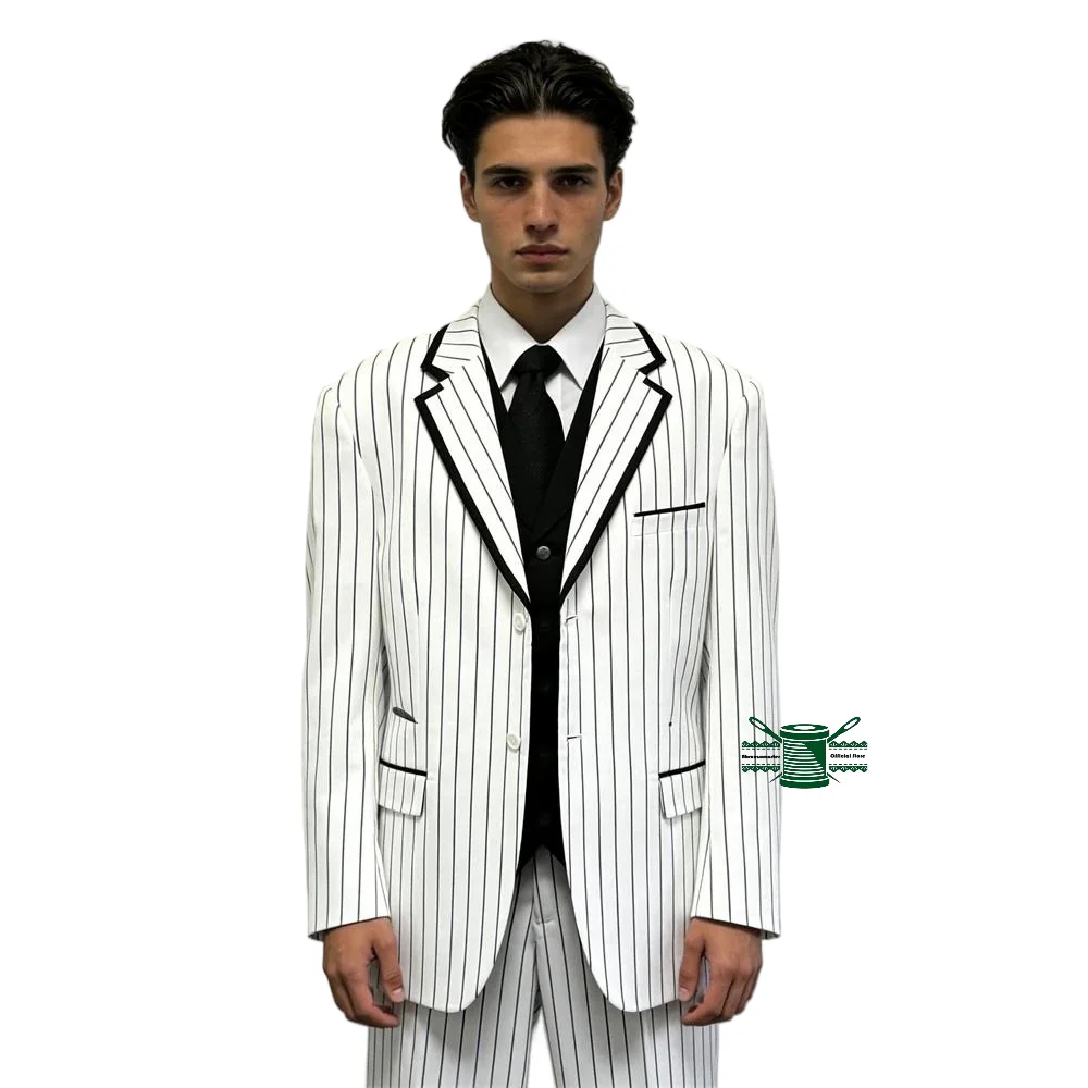 

Высококачественный модный костюм-двойка в полоску для мужчин, деловой костюм с пиджаком и брюками, мужской смокинг для выпускного бала