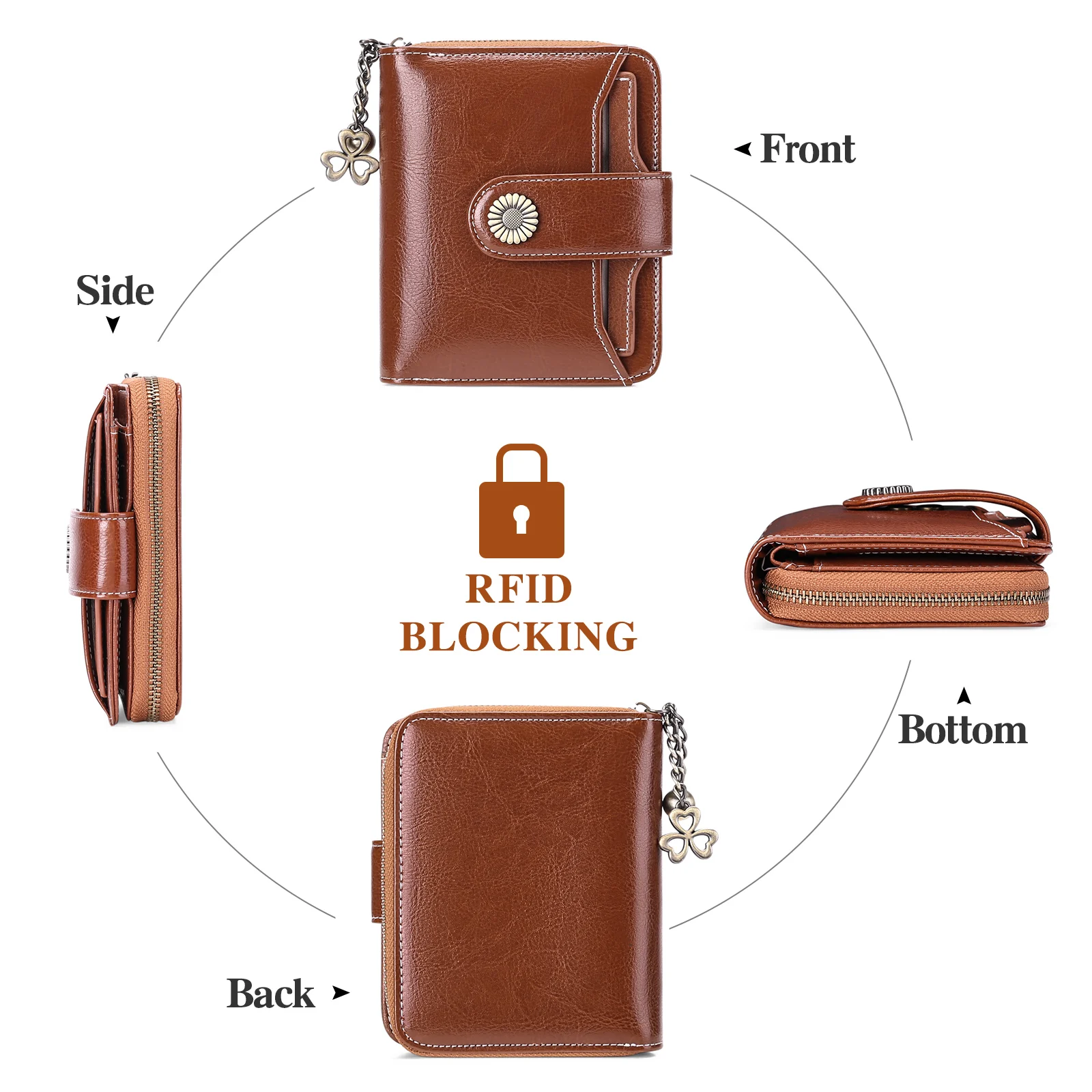 2023 New Women Genuine Leather Wallet RFID Blocking Short Multi Function Large Capacity Zipper Coin Purse Money Clip