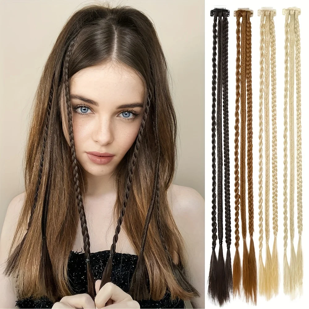 

Clip in Braid Hair Extensions 3 Braids on One Clip 22" Long Natural Soft Synthetic Hairpieces for Women Daily Wear