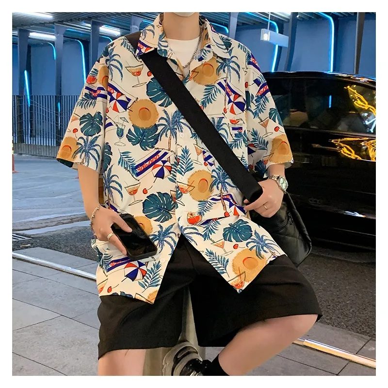 

2024 New 6-color Shirt Men's Fashion Loose Color Short-sleeved Shirt Beach Wind Comfortable Breathable Shirt Thin Top