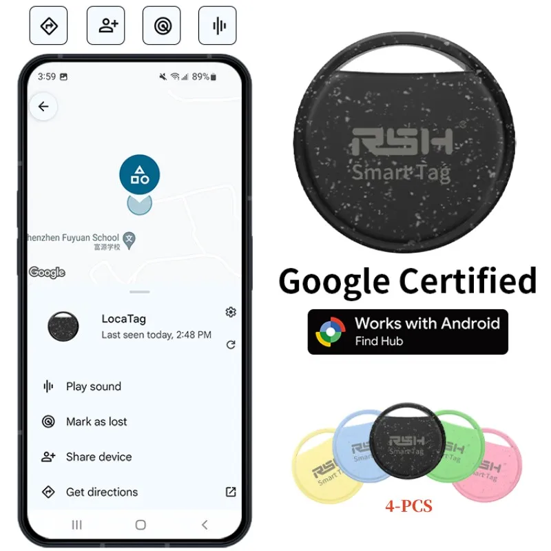 RSH 4 Uds rastreador de seguridad equipaje cartera bolsa localizador de animales antipérdida para Android etiqueta inteligente funciona con Google Find para Samsung