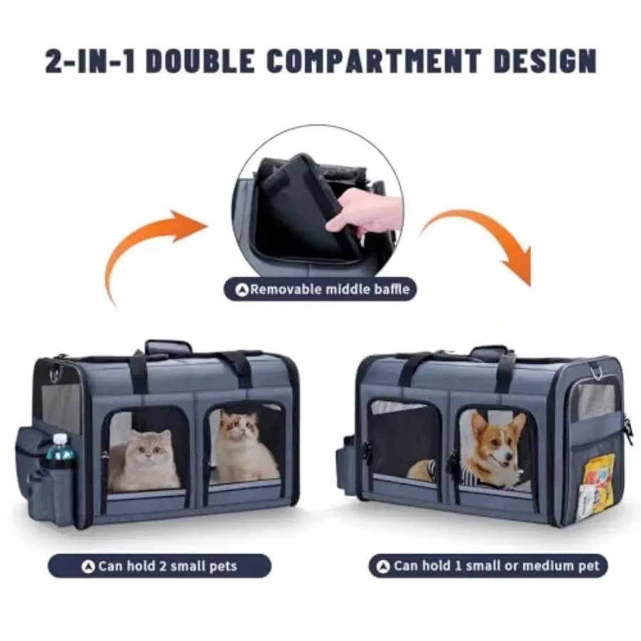 FurStarCat Carrier For 2 Cats Foldable Double Cat And Dog Carrier Small To Medium Size 2 Front Zippered Compartments Two Pets Ca
