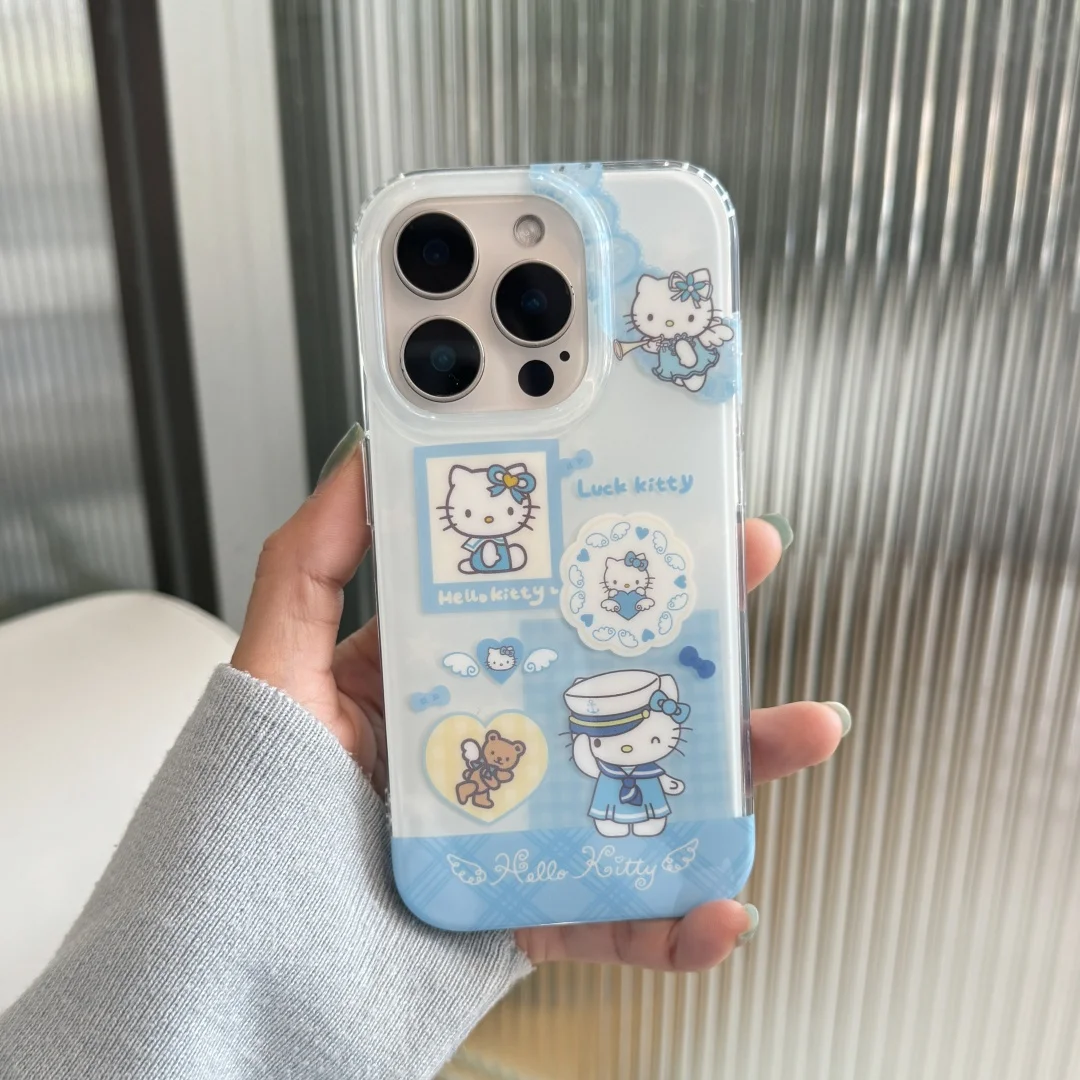 

Luxury Angel Wings luck Cartoon Hello Kitty INS Korean Cute Phone Case For iPhone 15 14 16 Pro Max Cover