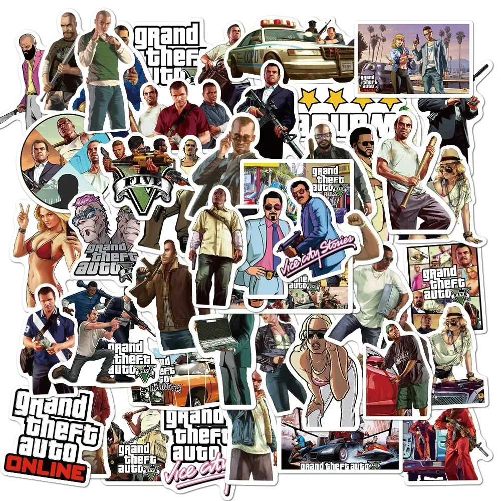 10/25/50Pcs Game GTA Stickers for Laptop Skateboard Guitar Phone Luggage Car Vinyl DIY Decals Cool Waterproof Sticker Kids Toy