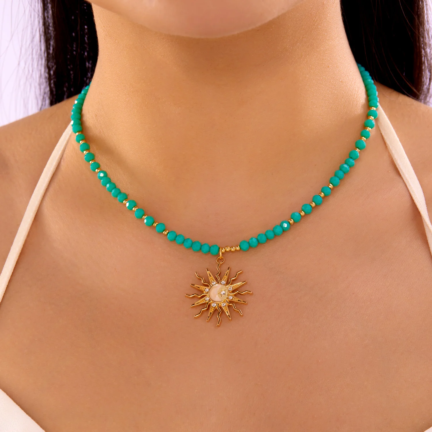 Mode Metall Sun Star Anhänger Halsketten für Frauen Böhmischen Bunte Perlen Kette Halsketten Handgemachte Exquisite Schmuck Geschenke – Detail 3