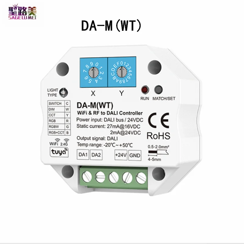 DC24V 6 in 1 WIFI RF To DALI Converter DA-M(WT) Tuya APP 2.4GHZ RF Master Controller For Single Color CCT RGB RGBW RGB+CCT Light