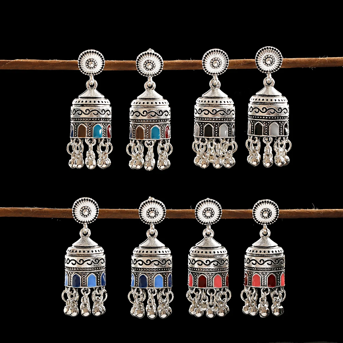 Retro Bollywood Oxidized Womens Jewellery Ethnic Silver Plated Afghan Bell Tassel Drop Jhumka Indian Earrings Wedding Jewelry