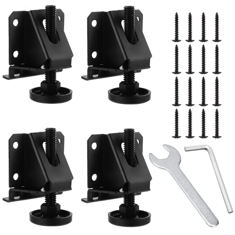 4 Pack Black Leveling Feet Heavy Duty Adjustable Furniture Leveler Legs with Installation Screws Lock and Wrench 918D