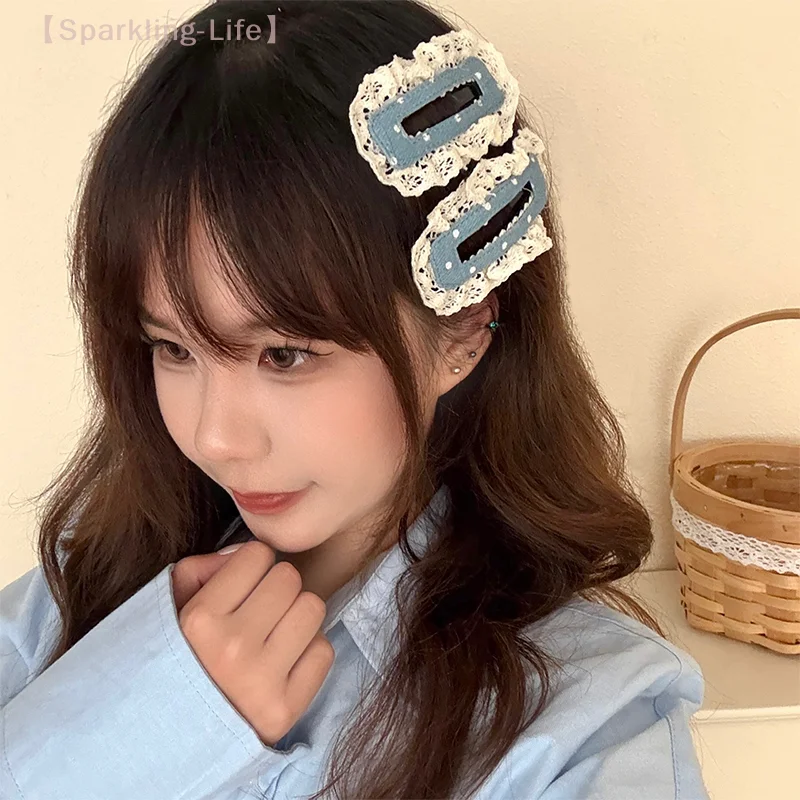 

1Pair Women's Sweet Denim Polka Hair Clip Hair Clip Lovelly Lace BB Clips Girl College Style Hairclips Hairpins Hair Accessories