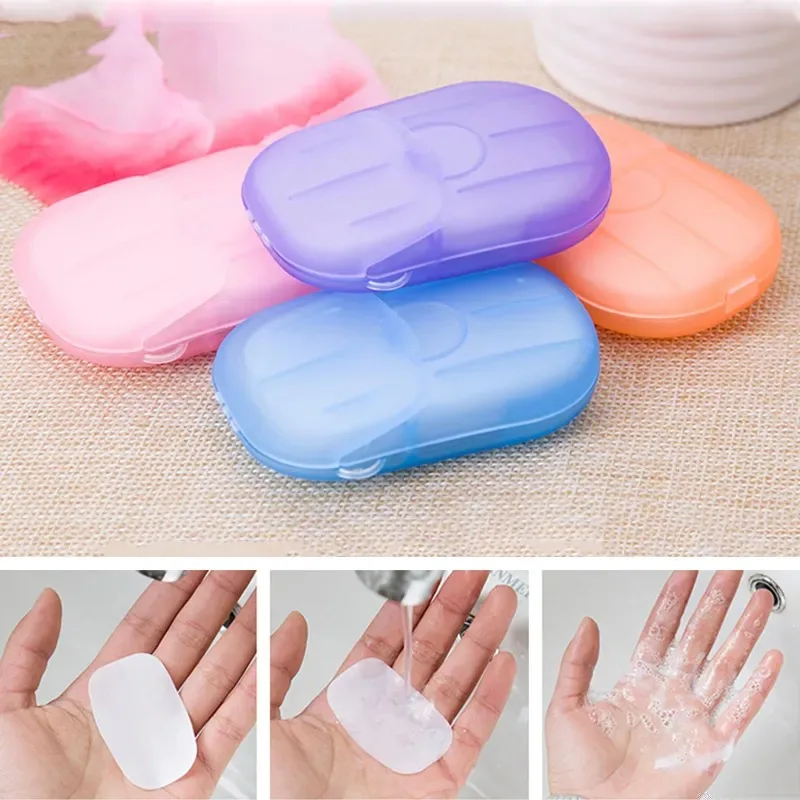 20Pcs Disposable Boxed Soap Paper Portable Hand Washing Box Scented Slice Sheets Mini Soap Paper outdoor Portable Soap Dishes