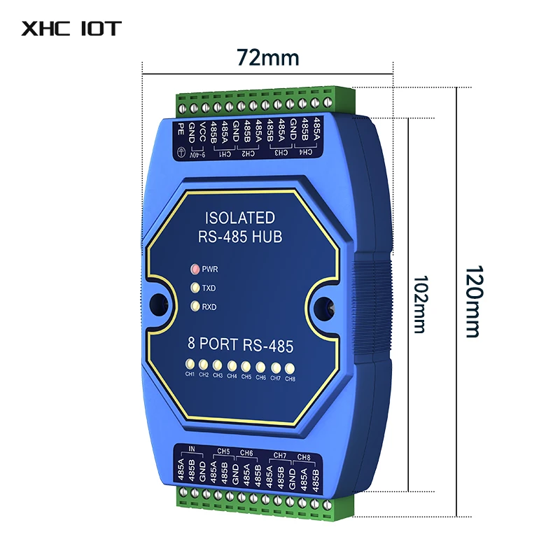 Photoelectric Isolation Industrial 8-way Cache RS485 Hubs DC9-40V XHCIOT E810-R18 ESD Protection Power and Signal Isolation