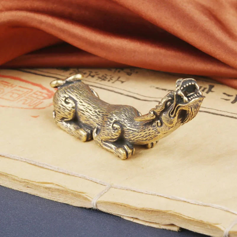 Brass Auspicious Prisoned Ox Desktop Ornament Dragon's Son Divine Beast Bronze Sculpture Craft Home Decoration Collectible