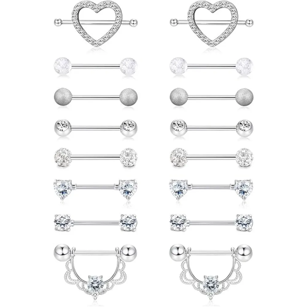 Bobisty 1 Stück 14G Nippelringe 316L Chirurgenstahl Herz CZ Zunge Barbell Body Piercing Ring