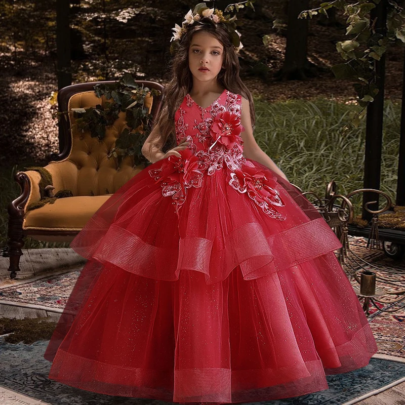 

4-12 year old girl's dress girl flower girl fluffy gauze piano performance dress elegant celebrity high-end banquet evening dres