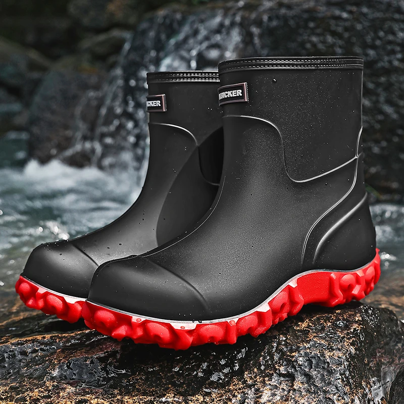 Men's high top casual rain boots four seasons waterproof non-slip outdoor wading fishing water shoes kitchen car wash rain shoes