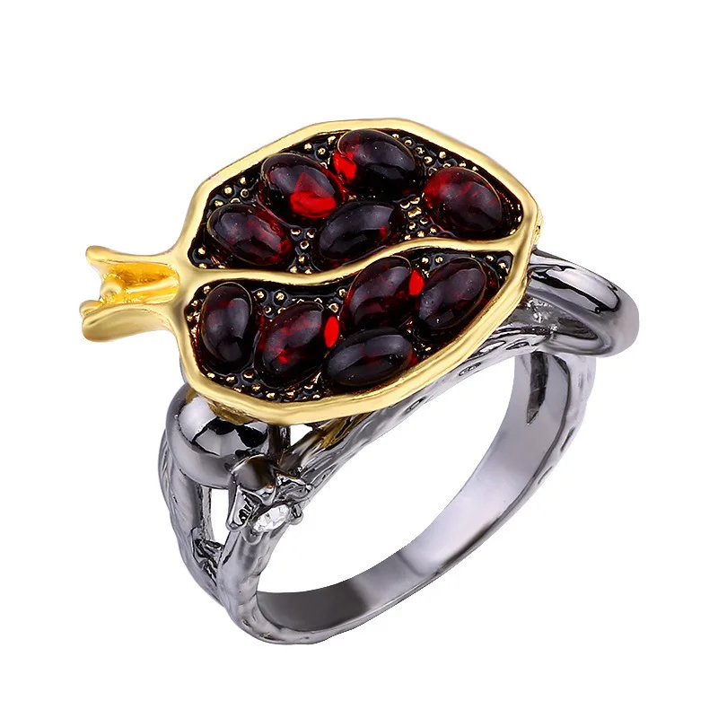 Vintage Fruit Fresh Red Garnet Rings For Women s Resin Stone Pomegranate Jewelry Ancient Anniversary Ring