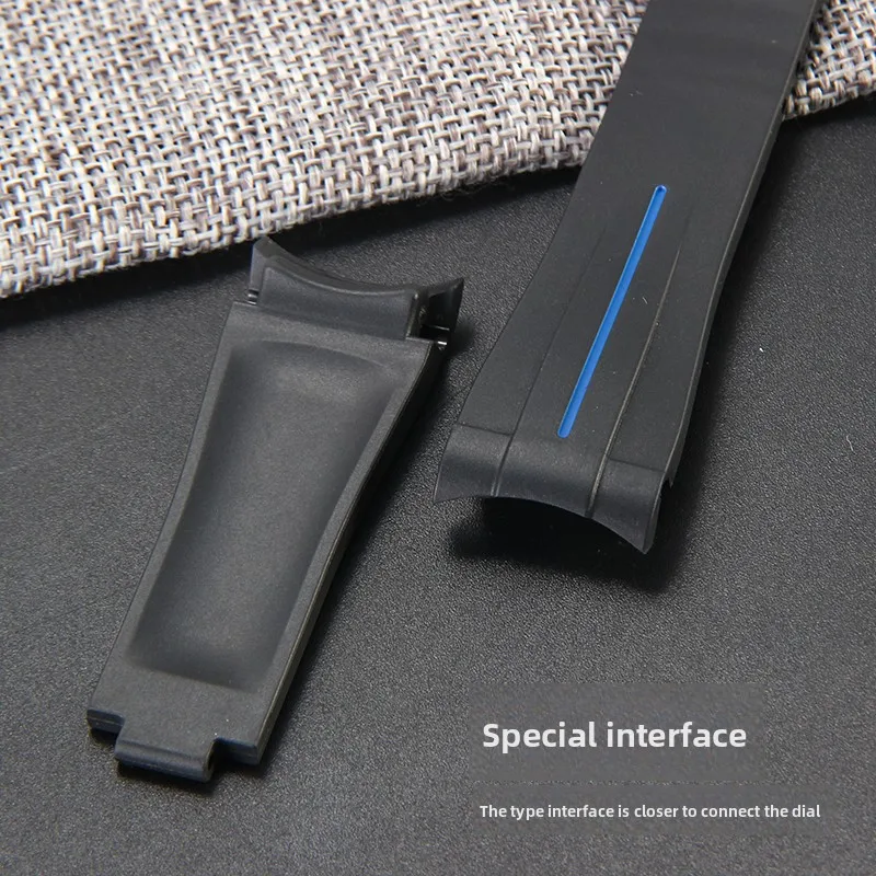 Silicone Watch Accessory for Rolex Black Submariner Datejust Yacht-Master Folding Buckle Curved Interface Lightweight Watchband