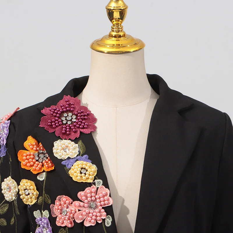 HKSH Herbst Neue Frauen Chic Blazer Gestickte Dreidimensionale Blume Einzigen Taste Slim Fit Elegante Stilvolle Casual Mantel HK9950