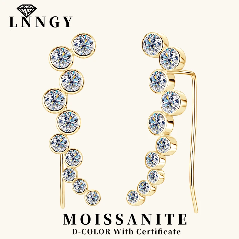 

Lnngy Dazzling Sparkle Bezel Moissanite Earring 925 Sterling Silver Long Climbing Earrings For Women Ear Crawlers Party Jewelry