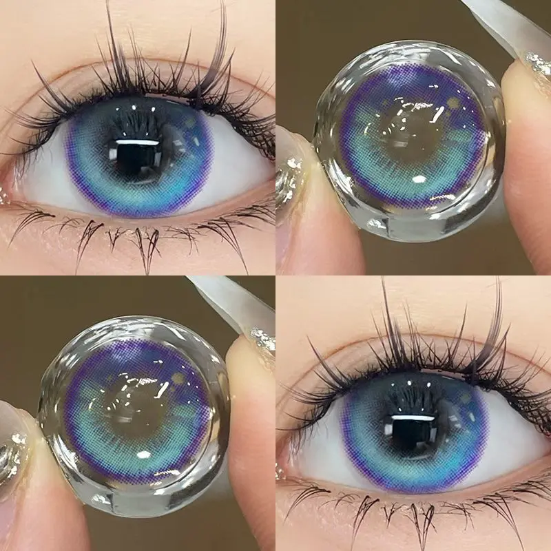 DUOXIU 1Pair Myopia Lenses Blue Color  Degree Myopia Yearly Use Eyes Lenses With Diopters Prescription Fashion Lenses Green Eyes