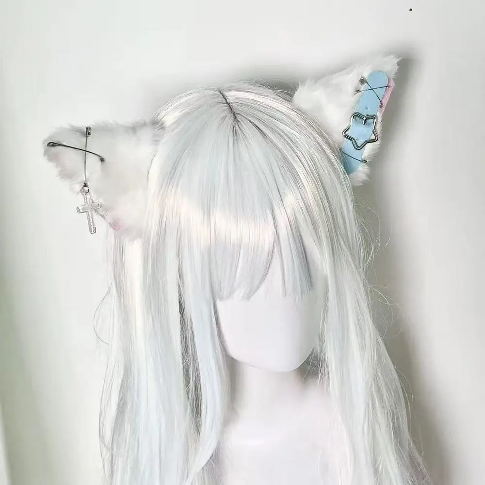 고양이 귀 머리핀 여성용 인조 모피 헤어 바레트 핑크 액세서리 푹신한 파티 용품 애니메이션 코스프레 Y2K 헤드웨어