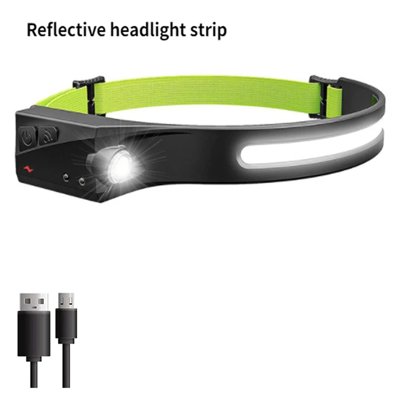 COB-LED-Stirnlampe mit Sensor, integriertem Akku, USB-wiederaufladbar, 5 Beleuchtungsmodi, Arbeitsleuchte