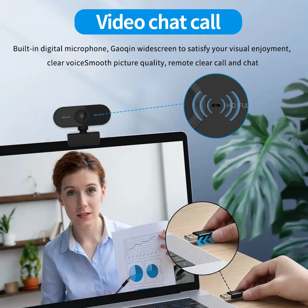 Mini 1080P HD Webcam Built-in Microphone USB Interface Computer WebCamera For Laptop PC Video Call Online Meeting Class