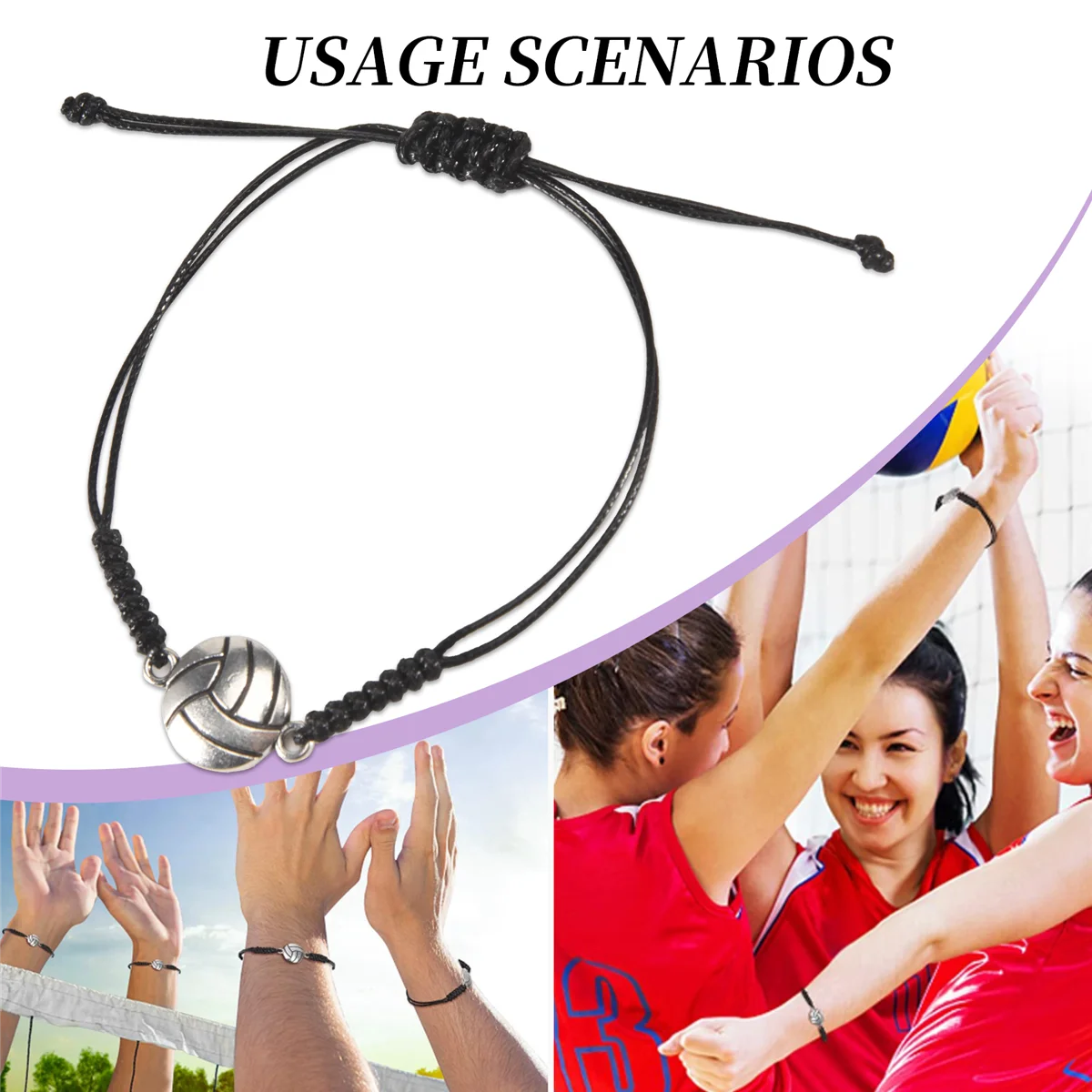 A06K 24 Buah Gelang Bola Voli, Gelang Pesona Bola Voli, Gelang Tali Kepang dengan Dekorasi Liontin Bola Voli