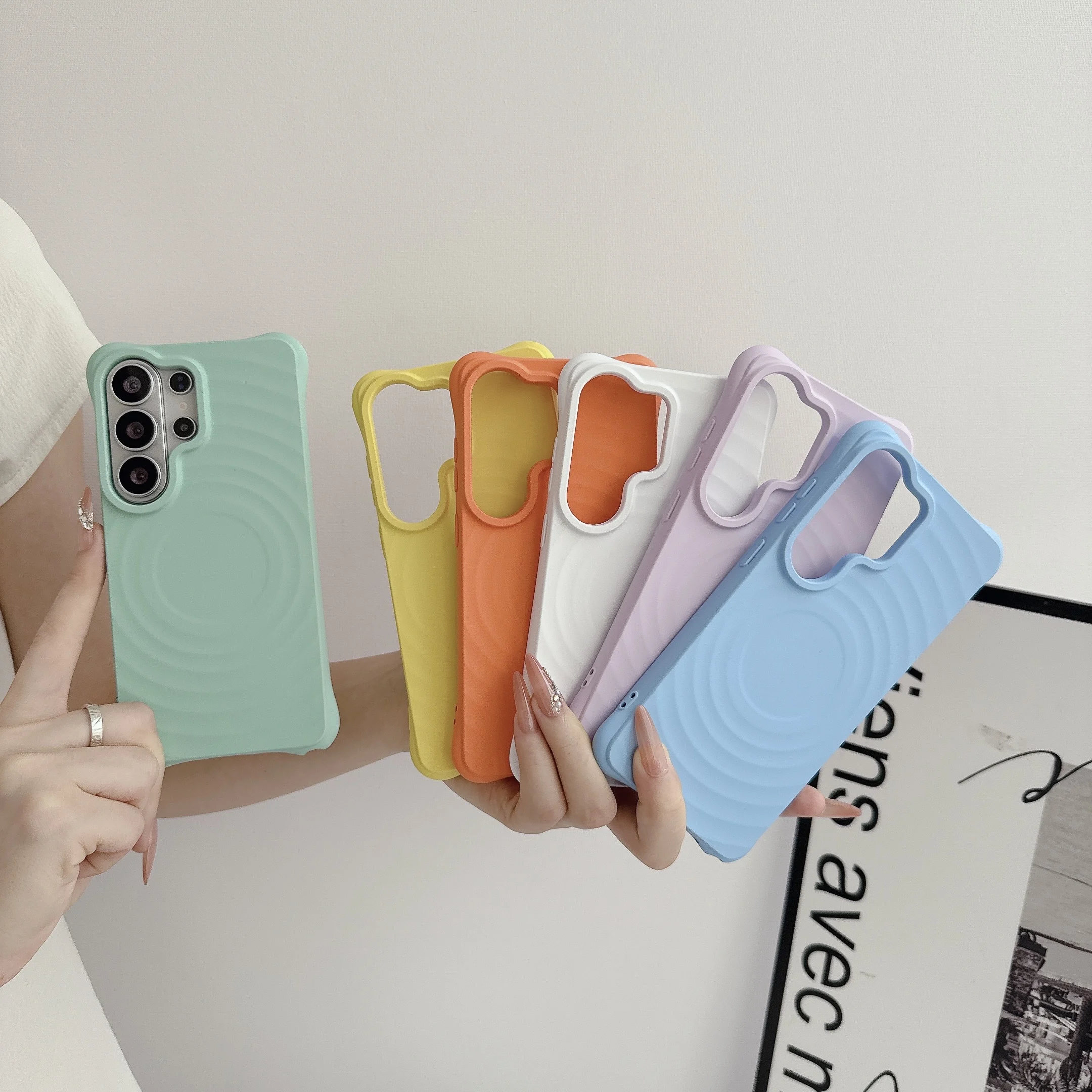 Trendy Candy Color Ripple Silicone For Magsafe Phone Case For Samsung Galaxy S26 Ultra S25 S24 Plus S23 Four-coner Protect Cover