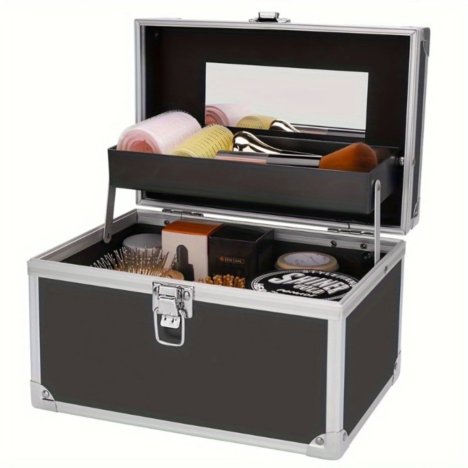 Outdoor Makeup Box Organizer w/ Mirror & Lock - Portable Travel Case for Jewelry & Tools - Gifts for Women & Girls