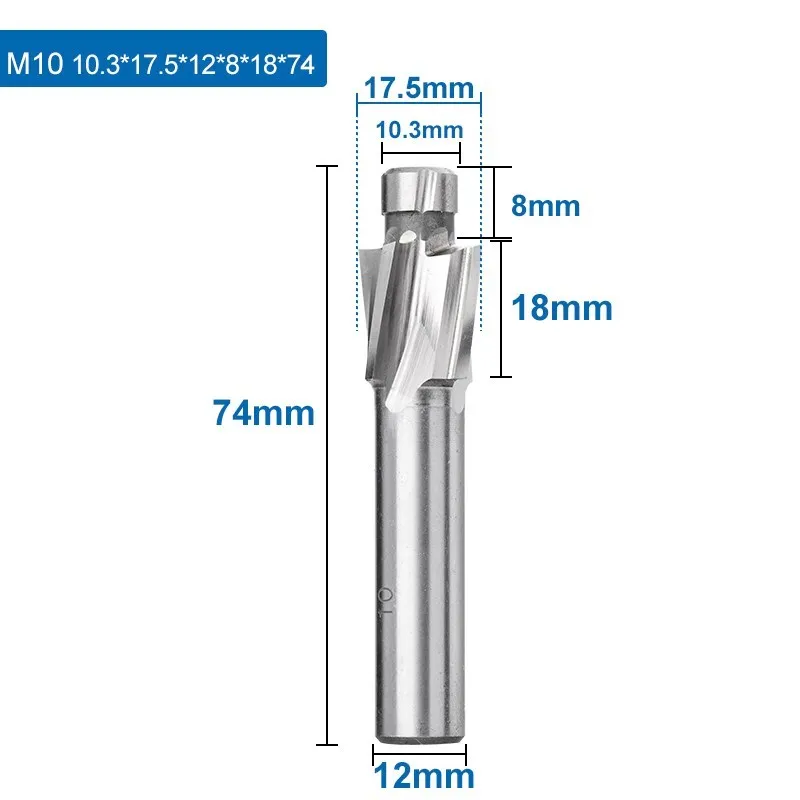 XCAN 1pc HSS Senker Fräser M 3,2-M20 4 Flöte Pilot Stoßen Bit Senker Fräser für Holz/Metall Bohren