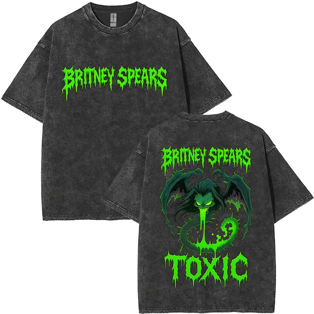 Britney Spears Toxic Vintage Washed T Shirt Men Women Clothing Casual Retro Oversized Short Sleeve T-shirts Unisex Streetwear