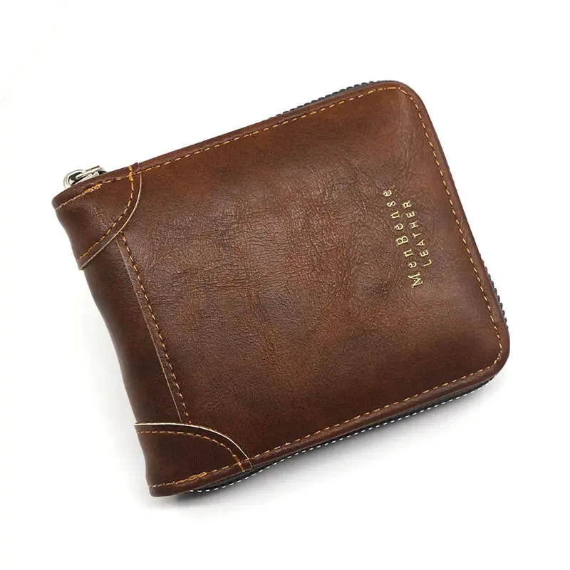 Short Small Zipper Wallet for Men Male Vintage Fashion Casual PU Leather Card Holder With Coin Pocket Coffee Black Brown