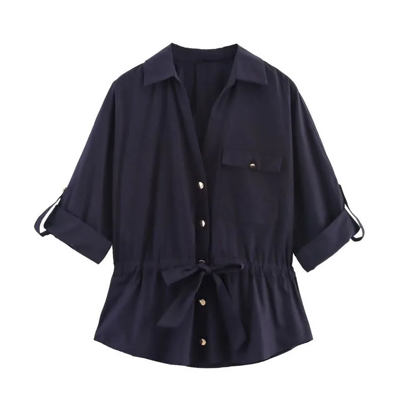 Camisa Elegante que Define la Cintura y Adelgaza, Ropa de Mujer para Comercio Transfronterizo, Estilo Traje de Caza, Poliéster, Manga Tres Cuartos