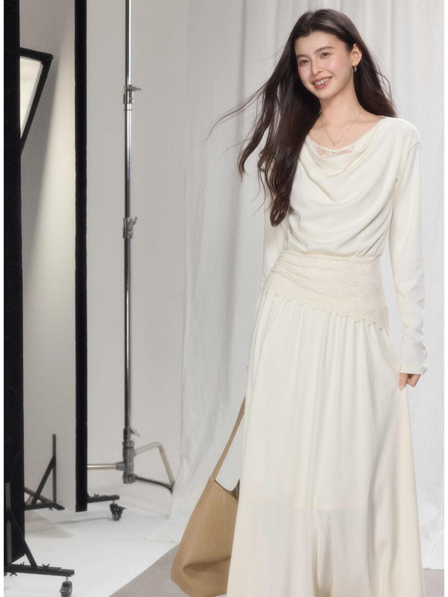 

Warm Skirt Commute Elegance Long Sve Women's Dr Dra Milk White Layered Long Dr Design by Er Yang