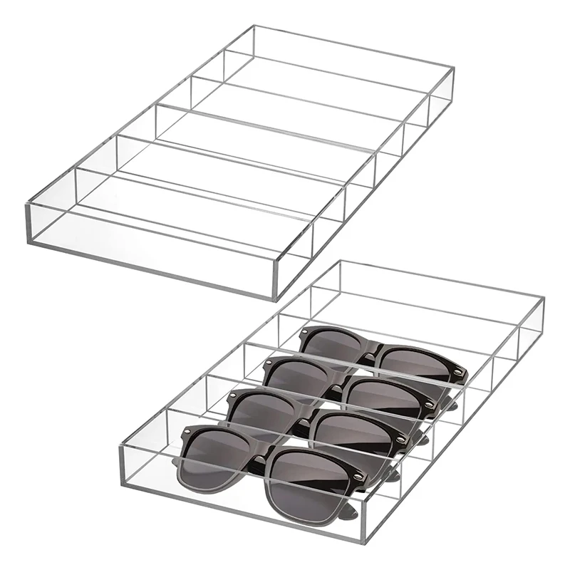 

Clear Acrylic Sunglass Holder Display Tray With 6 Compartments, Drawer Organizer Storage Case For Sunglasses Makeup Drawers Tray