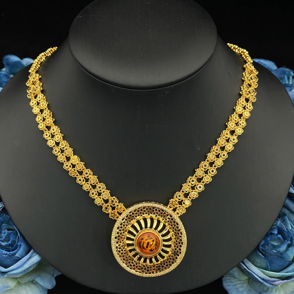 JRH Leopard Print Bridal Jewelry Set for Women 4-Piece Luxury Necklace Bracelet Earrings Ring Saudi Arabia Design