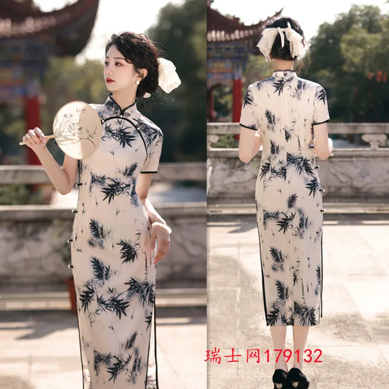 Fashion Improvement New Chinese Long Short sleeved Qipao 2024 Spring/Summer New Young Women's Qipao Cheongsam Dress