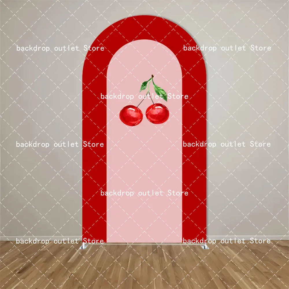 Mehofond Cherry First Arch Backdrop Cover Girls Birthday Party Baptism Baby Shower Pink Plaids Fiesta Decor 2-sided Background