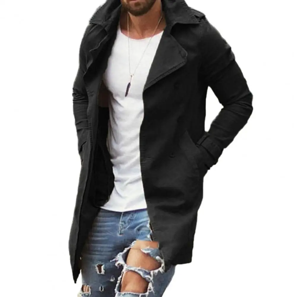 

Men Casual Jacket Men Trench Coat Men's Slim Fit Mid Length Lapel Coat With Pockets Windproof Buttons For Autumn