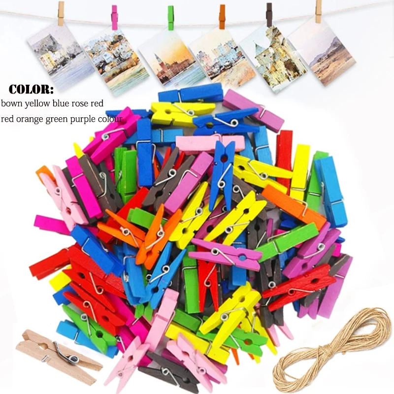 100pcs~50pcsMini 25mm Natural Wooden Clips Photo Clips Clothespin Clothes Folder Wedding Party Wooden Clip Clips Pegs