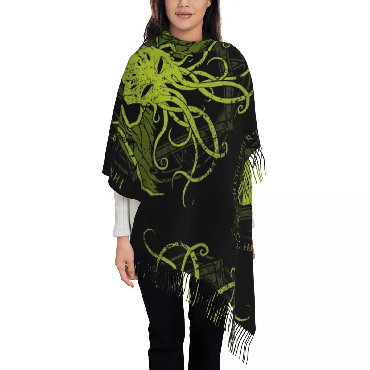 Cthulhu Monster Fantasy Art Scarf Tassel Scarves Women Soft Warm Shawls and Wraps Large Fall Winter Shawl Wrap