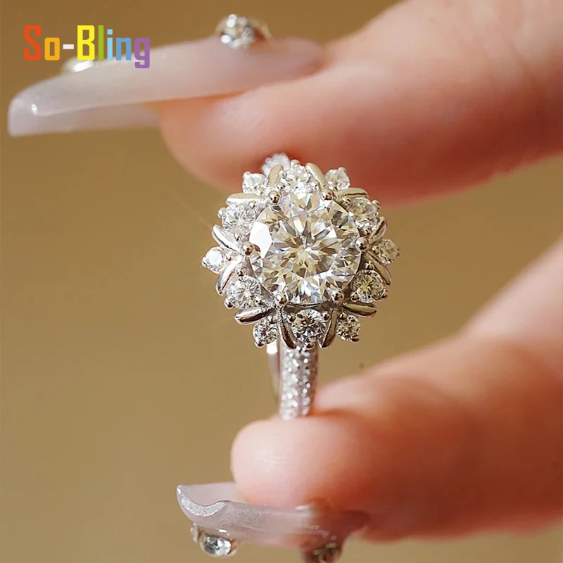 So-Bling 1Carat Moissanite Ring with Gra Certificate 925 Sterling Silver Rings for Women Elegant Fine Party Jewelry