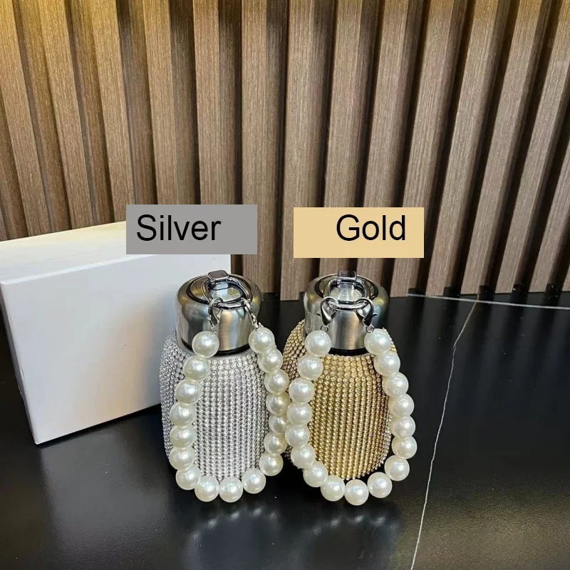 New Fashion Pearl Bracelet Water Cup High Luxury Diamond Water Cup Thermos Cup Home Out Stainless Steel Student Belly Cup