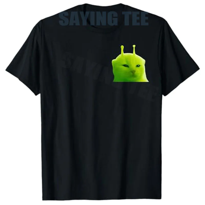 Divertido gato alienígena Meme Glerp Glorp Zep Zep camiseta Y2k UFO Kitty en bolsillo traje gráfico novedad regalo Humor diciendo camiseta Vintage