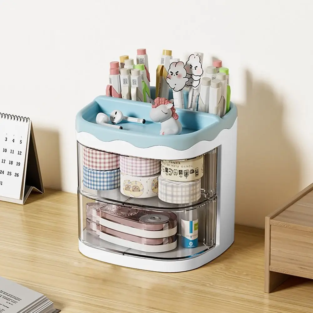 Organizador de escritorio multifuncional de plástico, soporte para teléfono, soporte giratorio para bolígrafo, papelería escolar