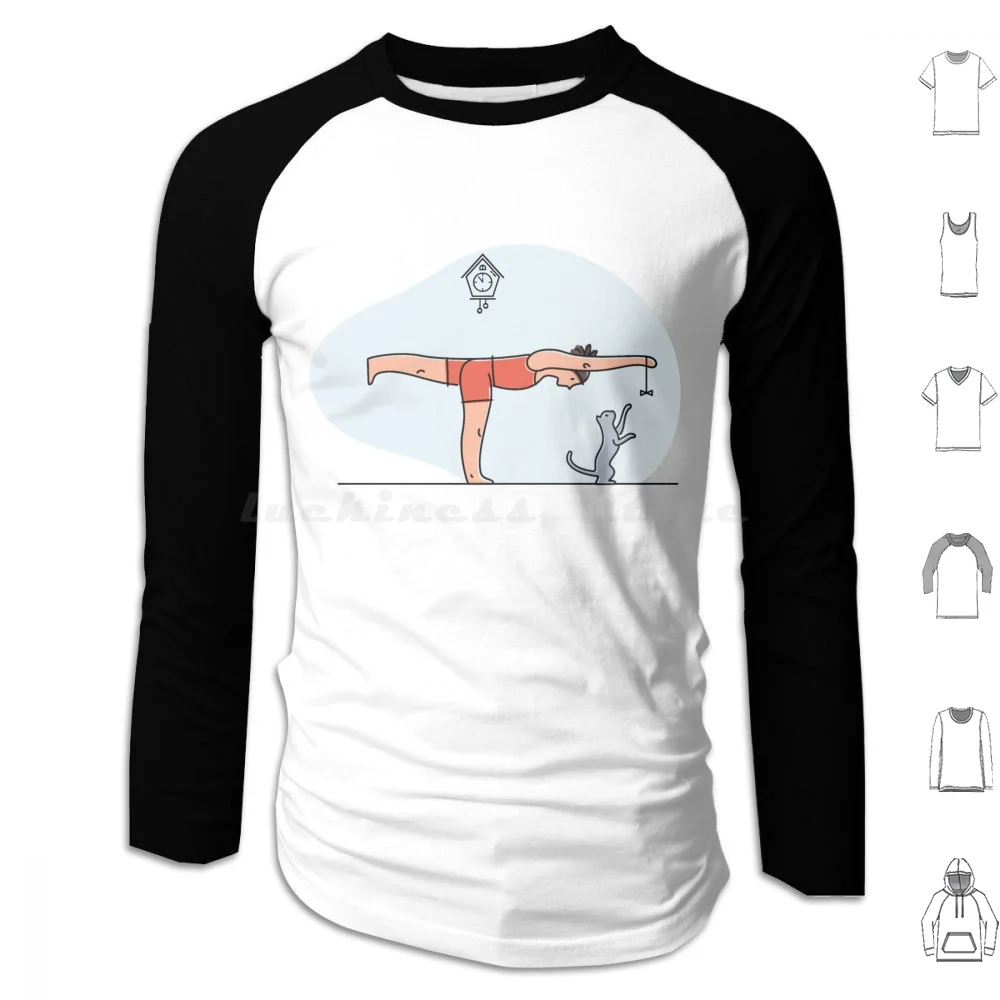 Yoga With Cat Standing Stick Hoodie cotton Long Sleeve Yoga Standing Stick Pose Yoga With Cat Cat Yoga Practice Cat