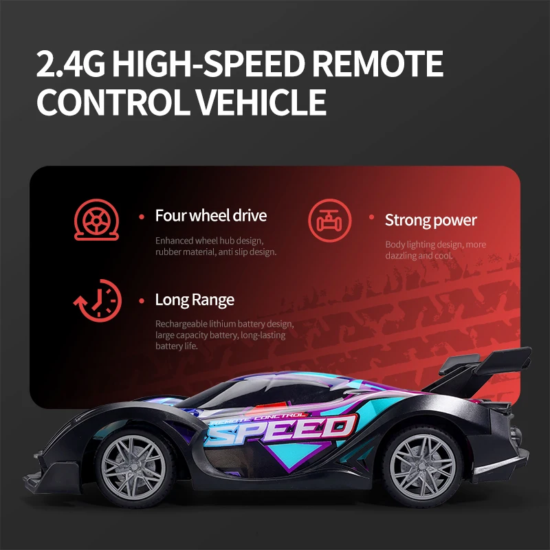 2024 New Remote Control Racing Car Toy Colorful Light Four-way Drift Racing Car Children's Electric Model Toy Remote Control Car